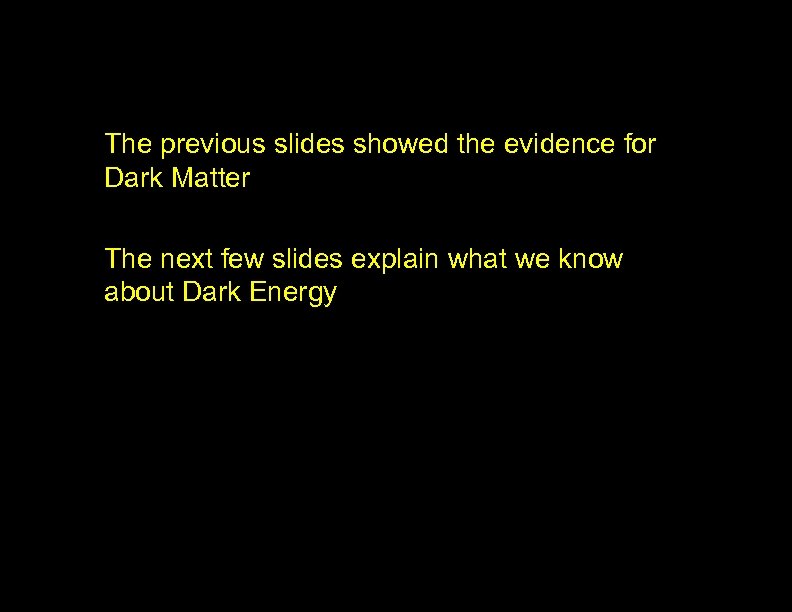 The previous slides showed the evidence for Dark Matter The next few slides explain