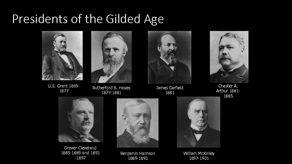 Presidents of the Gilded Age U. S. Grant 18691877 Rutherford B. Hayes 1877 -1881