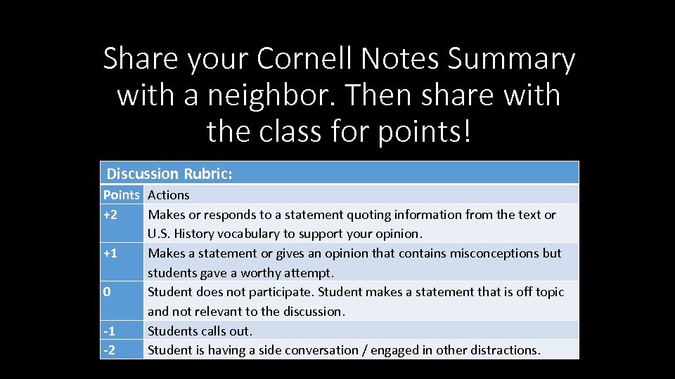Share your Cornell Notes Summary with a neighbor. Then share with the class for