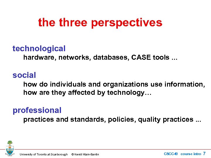 the three perspectives technological hardware, networks, databases, CASE tools. . . social how do
