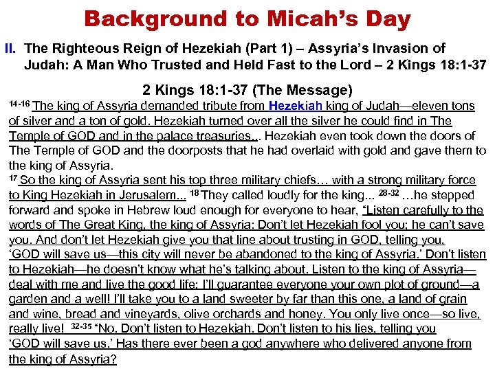 Background to Micah’s Day II. The Righteous Reign of Hezekiah (Part 1) – Assyria’s