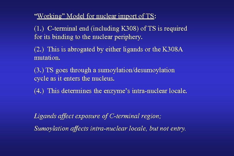 “Working” Model for nuclear import of TS: (1. ) C-terminal end (including K 308)