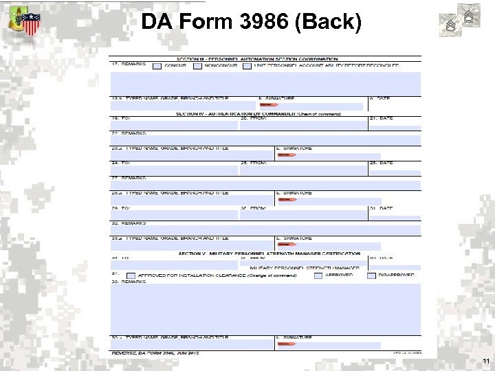 DA Form 3986 (Back) 11 