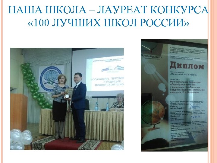 НАША ШКОЛА – ЛАУРЕАТ КОНКУРСА « 100 ЛУЧШИХ ШКОЛ РОССИИ» 