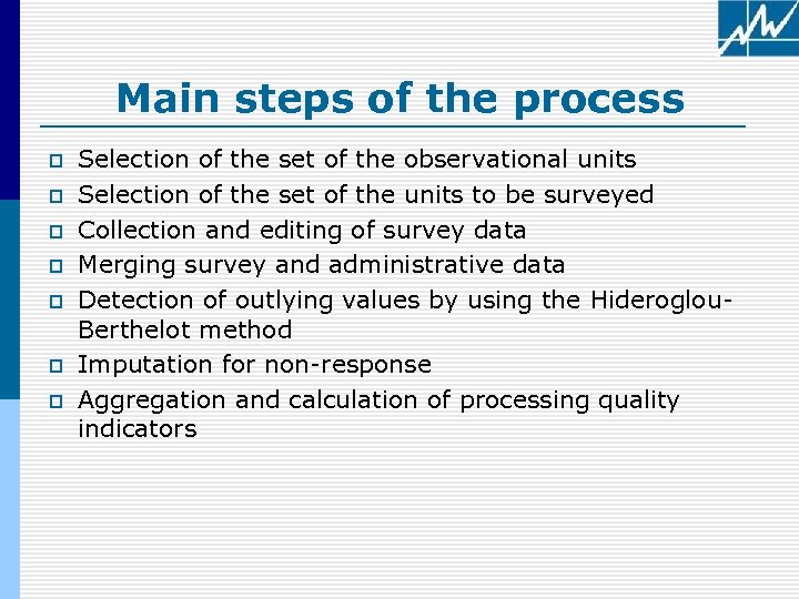 Main steps of the process p p p p Selection of the set of