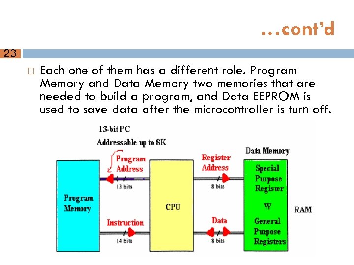 …cont’d 23 Each one of them has a different role. Program Memory and Data