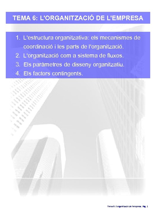TEMA 6: L'ORGANITZACIÓ DE L'EMPRESA 1. L'estructura organitzativa: els mecanismes de coordinació i les