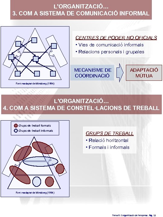 L'ORGANITZACIÓ… 3. COM A SISTEMA DE COMUNICACIÓ INFORMAL CENTRES DE PODER NO OFICIALS •