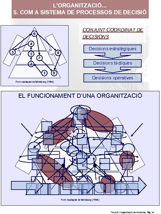 L'ORGANITZACIÓ… 5. COM A SISTEMA DE PROCESSOS DE DECISIÓ CONJUNT COORDINAT DE DECISIONS 6