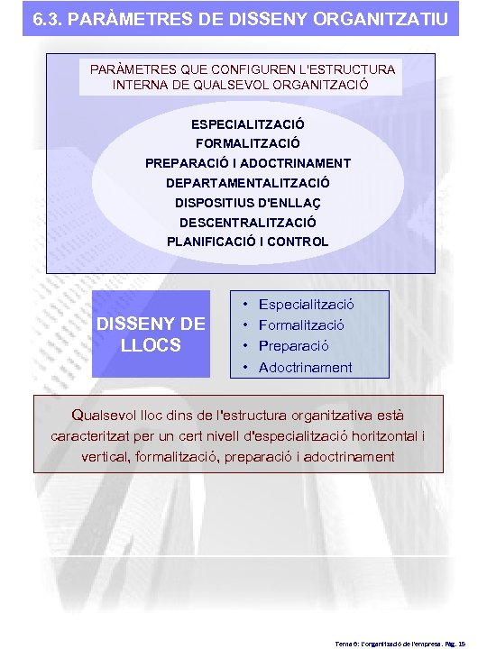 6. 3. PARÀMETRES DE DISSENY ORGANITZATIU PARÀMETRES QUE CONFIGUREN L'ESTRUCTURA INTERNA DE QUALSEVOL ORGANITZACIÓ