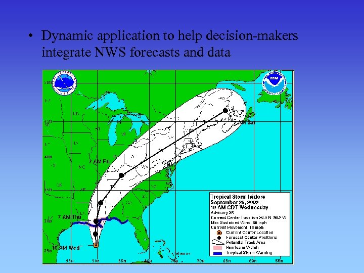  • Dynamic application to help decision-makers integrate NWS forecasts and data 