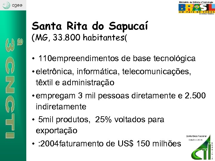 Ministério da Ciência e Tecnologia Santa Rita do Sapucaí (MG, 33. 800 habitantes( •