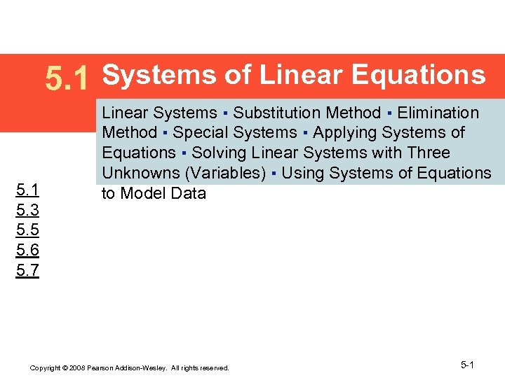 5 1 Systems Of Linear Equations 5 1