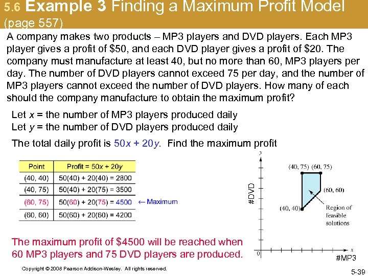 5. 6 Example (page 557) 3 Finding a Maximum Profit Model A company makes