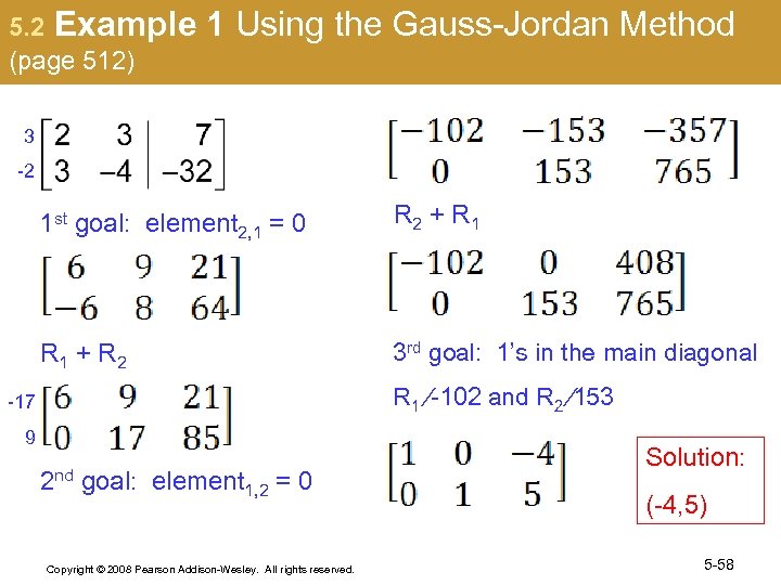 5. 2 Example (page 512) 1 Using the Gauss-Jordan Method 3 -2 1 st