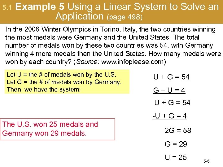 5. 1 Example 5 Using a Linear System to Solve an Application (page 498)