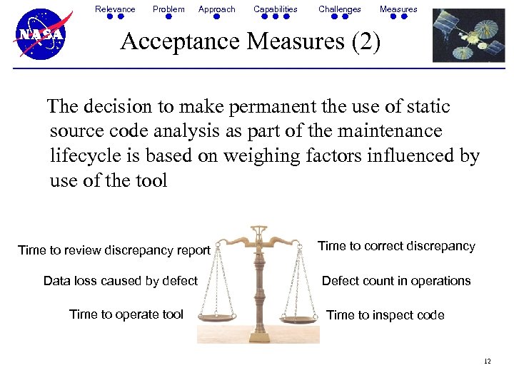 Relevance Problem Approach Capabilities Challenges Measures Acceptance Measures (2) The decision to make permanent