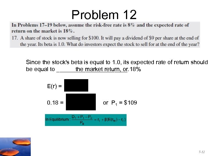 Problem 12 Since the stock's beta is equal to 1. 0, its expected rate