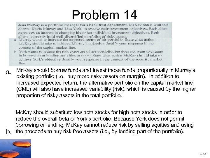 Problem 14 a. b. Mc. Kay should borrow funds and invest those funds proportionally