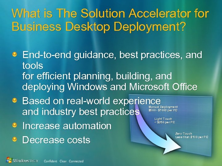 What is The Solution Accelerator for Business Desktop Deployment? End-to-end guidance, best practices, and