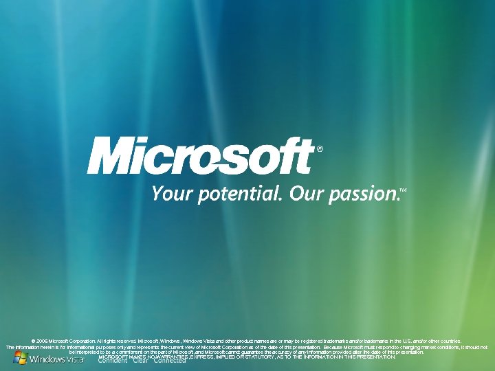 © 2006 Microsoft Corporation. All rights reserved. Microsoft, Windows Vista and other product names