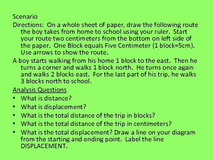Scenario Directions: On a whole sheet of paper, draw the following route the boy
