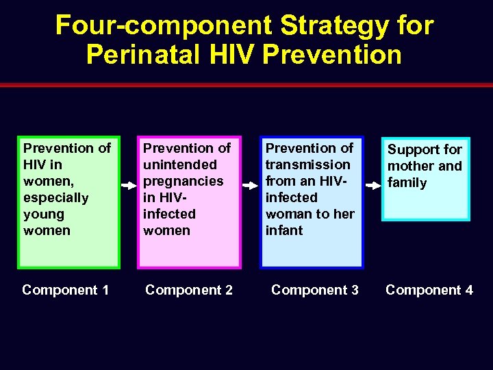 Four-component Strategy for Perinatal HIV Prevention of HIV in women, especially young women Prevention