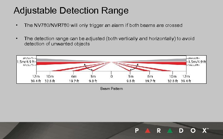 Adjustable Detection Range • The NV 780/NVR 780 will only trigger an alarm if