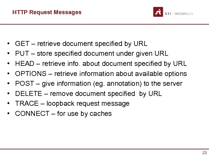 HTTP Request Messages • • GET – retrieve document specified by URL PUT –