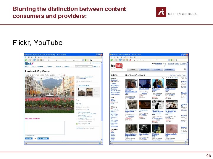 Blurring the distinction between content consumers and providers: Flickr, You. Tube 46 