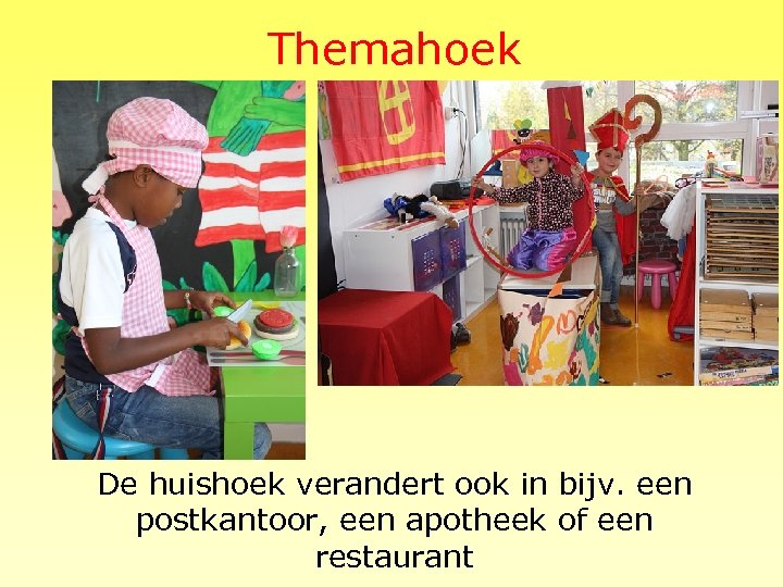 Themahoek De huishoek verandert ook in bijv. een postkantoor, een apotheek of een restaurant