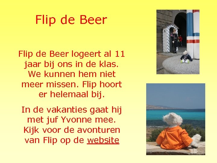 Flip de Beer logeert al 11 jaar bij ons in de klas. We kunnen