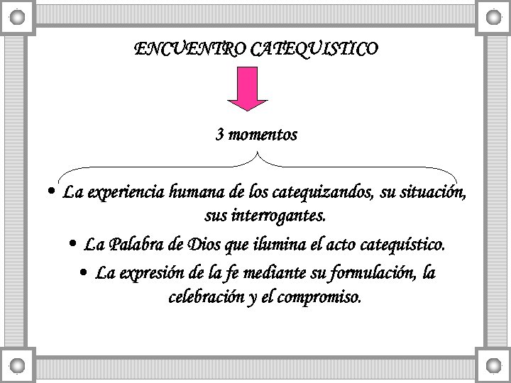ENCUENTRO CATEQUISTICO 3 momentos • La experiencia humana de los catequizandos, su situación, sus