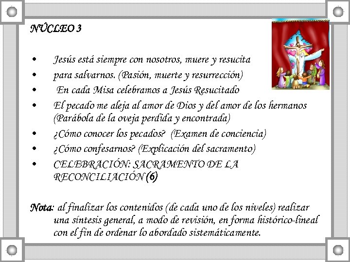 NÚCLEO 3 • • Jesús está siempre con nosotros, muere y resucita para salvarnos.