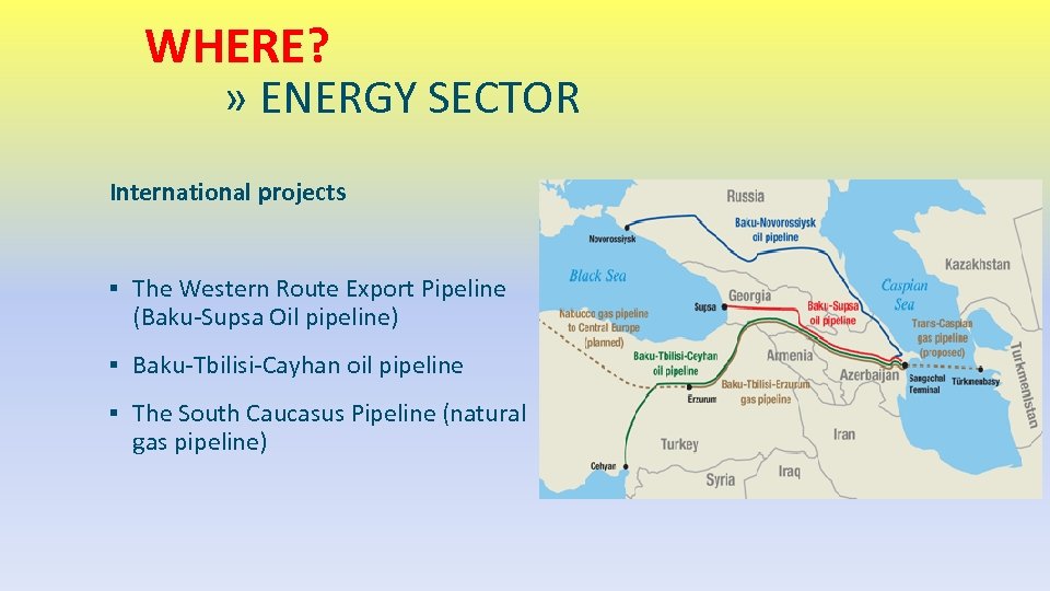 WHERE? » ENERGY SECTOR International projects ▪ The Western Route Export Pipeline (Baku-Supsa Oil