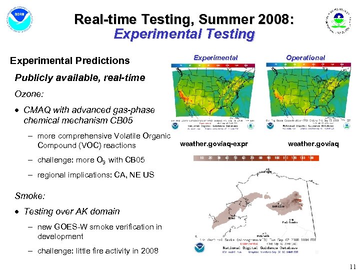 Real-time Testing, Summer 2008: Experimental Testing Experimental Predictions Experimental Operational Publicly available, real-time Ozone: