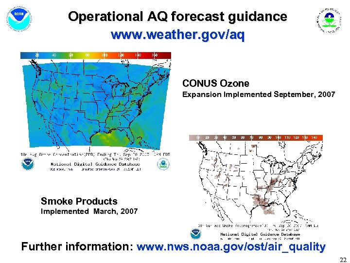 Operational AQ forecast guidance www. weather. gov/aq CONUS Ozone Expansion Implemented September, 2007 Smoke