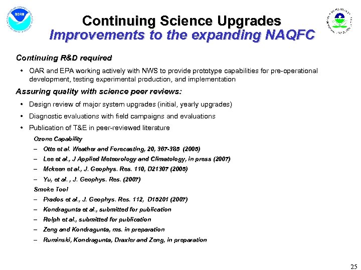 Continuing Science Upgrades Improvements to the expanding NAQFC Continuing R&D required • OAR and