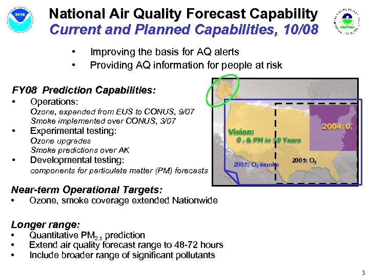 National Air Quality Forecast Capability Current and Planned Capabilities, 10/08 • • Improving the