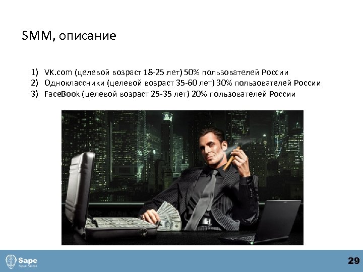 SMM, описание 1) VK. com (целевой возраст 18 -25 лет) 50% пользователей России 2)