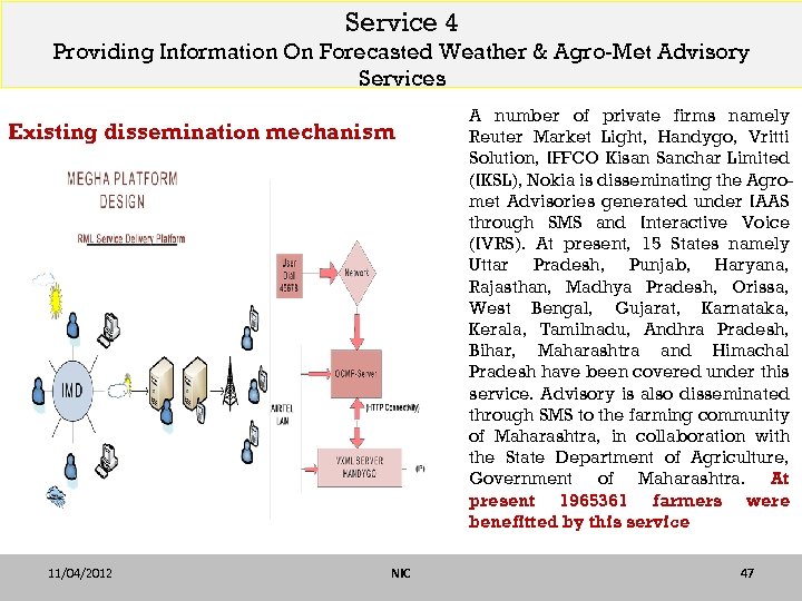 Service 4 Providing Information On Forecasted Weather & Agro-Met Advisory Services Existing dissemination mechanism