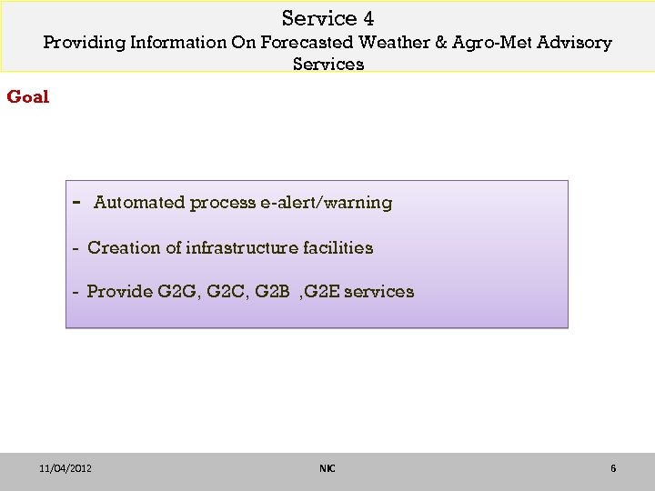 Service 4 Providing Information On Forecasted Weather & Agro-Met Advisory Services Goal - Automated