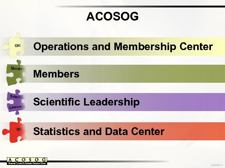 ACOSOG Operations and Membership Center Members Scientific Leadership Statistics and Data Center 3048365 -3