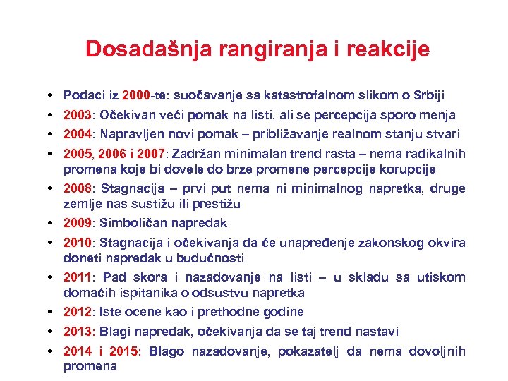 Dosadašnja rangiranja i reakcije • • Podaci iz 2000 -te: suočavanje sa katastrofalnom slikom