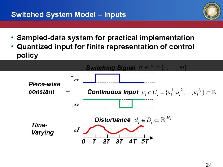 Switched System Model – Inputs • Sampled-data system for practical implementation • Quantized input