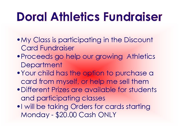 Doral Athletics Fundraiser • My Class is participating in the Discount Card Fundraiser •