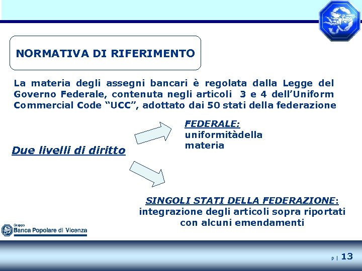 NORMATIVA DI RIFERIMENTO La materia degli assegni bancari è regolata dalla Legge del Governo