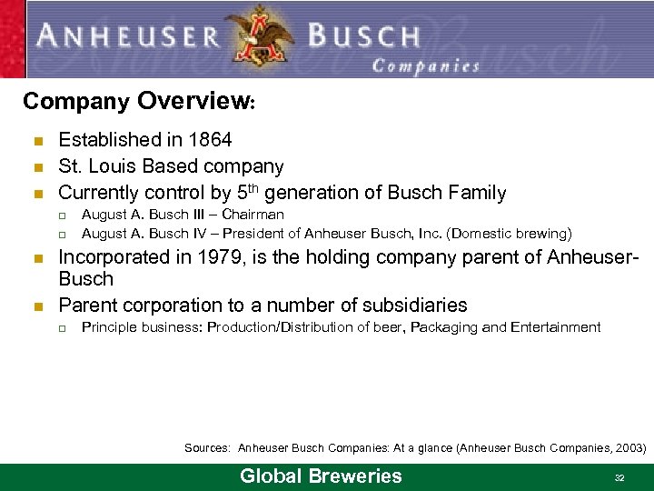 Company Overview: n n n Established in 1864 St. Louis Based company Currently control