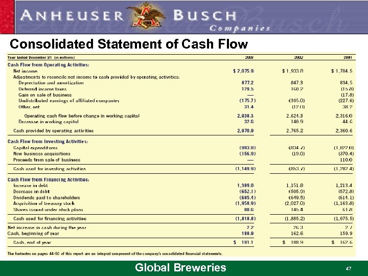 Consolidated Statement of Cash Flow Global Breweries 47 