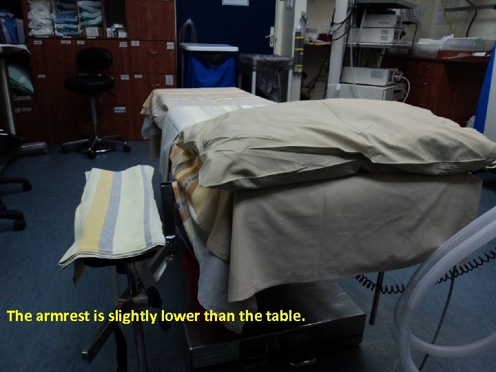 The armrest is slightly lower than the table. 